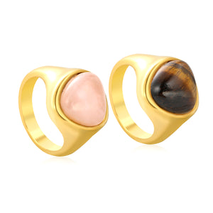 14.5mm high triangular tiger's eye/pink crystal ring, gold ring