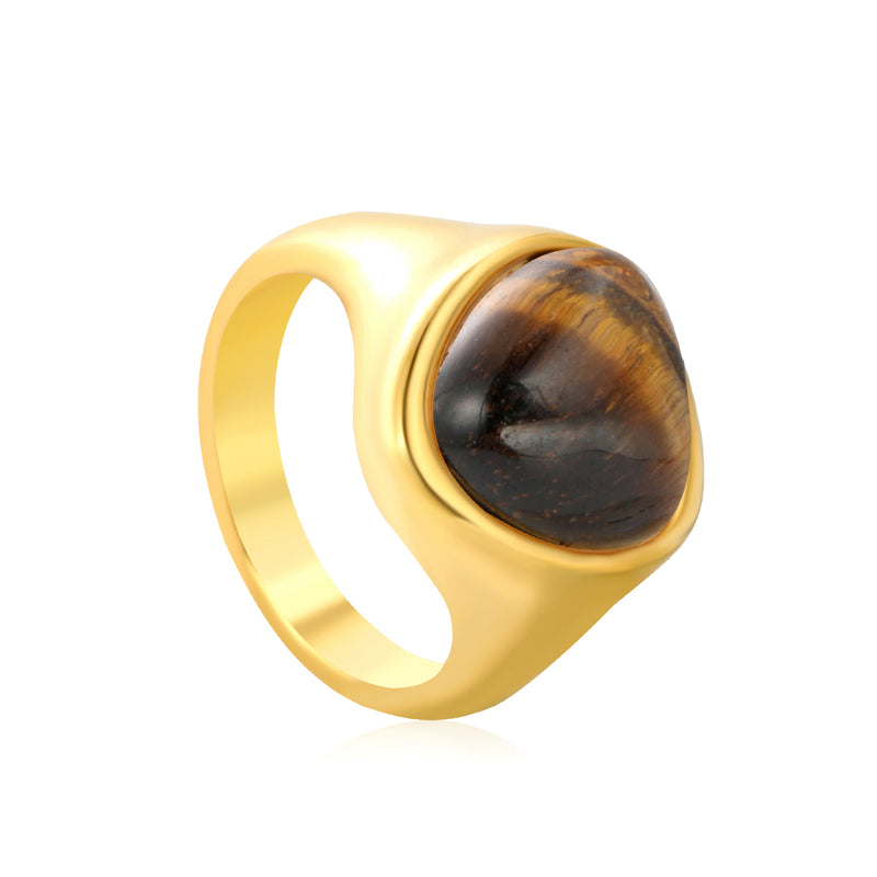 14.5mm high triangular tiger's eye/pink crystal ring, gold ring