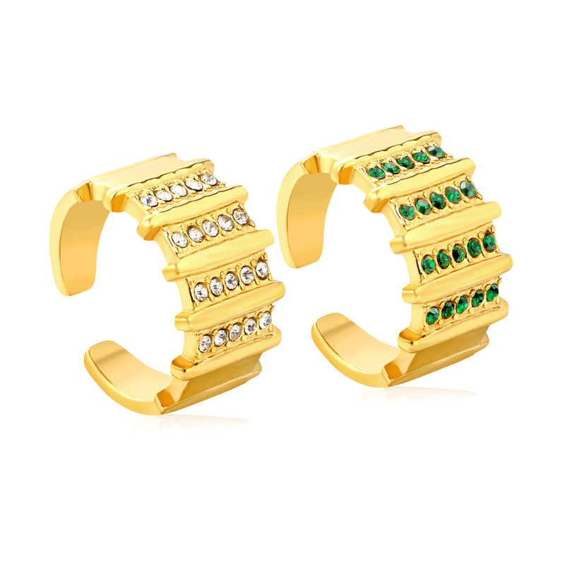 13mm Gold Open Ring with Organ - Shaped Band & White / Emerald Diamond Accents