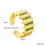 13mm Gold Open Ring with Organ - Shaped Band & White / Emerald Diamond Accents