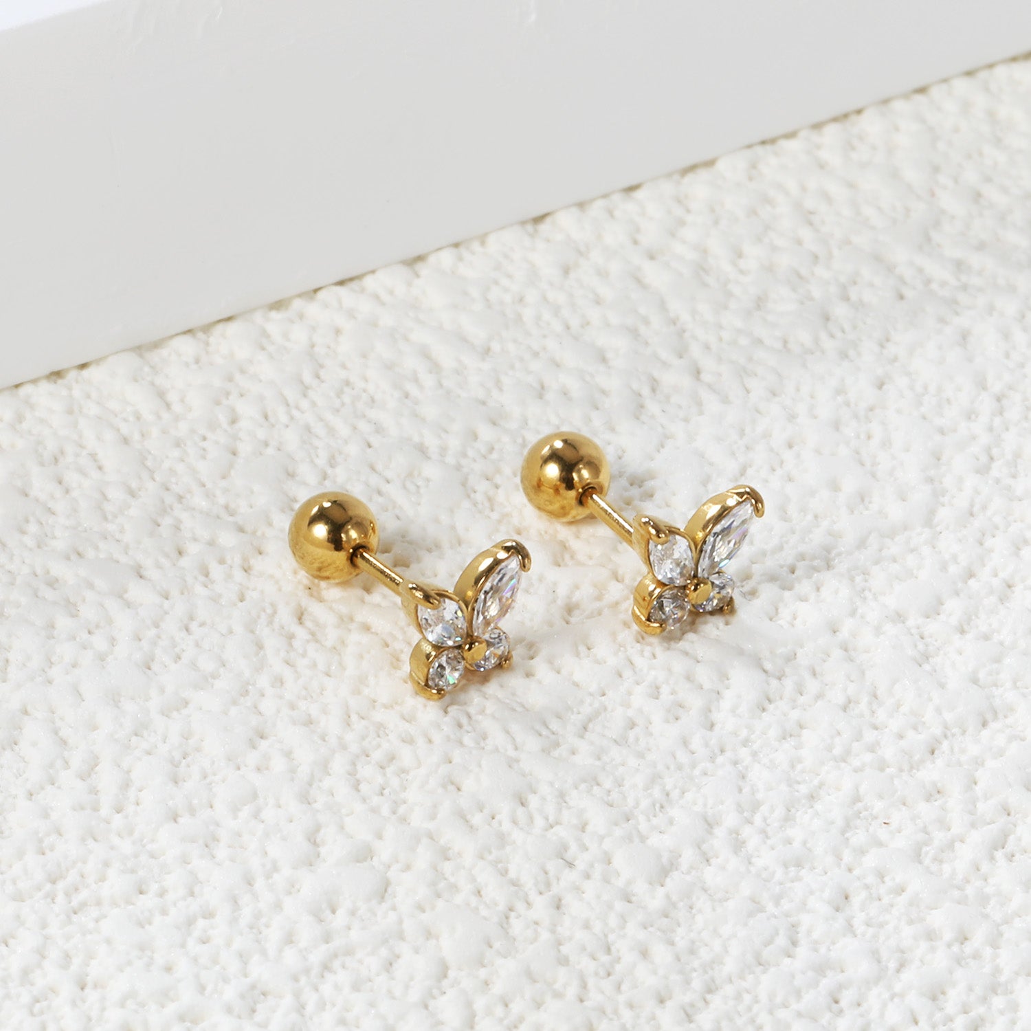 Steel ball screw-in butterfly with white diamond earrings 6*6mm asonjewelry