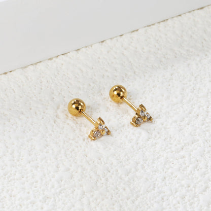 Steel ball screw-in triangle with 3 round white diamond earrings 5*5mm asonjewelry