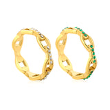5mm high single-link chain with white/emerald green diamonds, gold ring