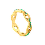5mm high single-link chain with white/emerald green diamonds, gold ring