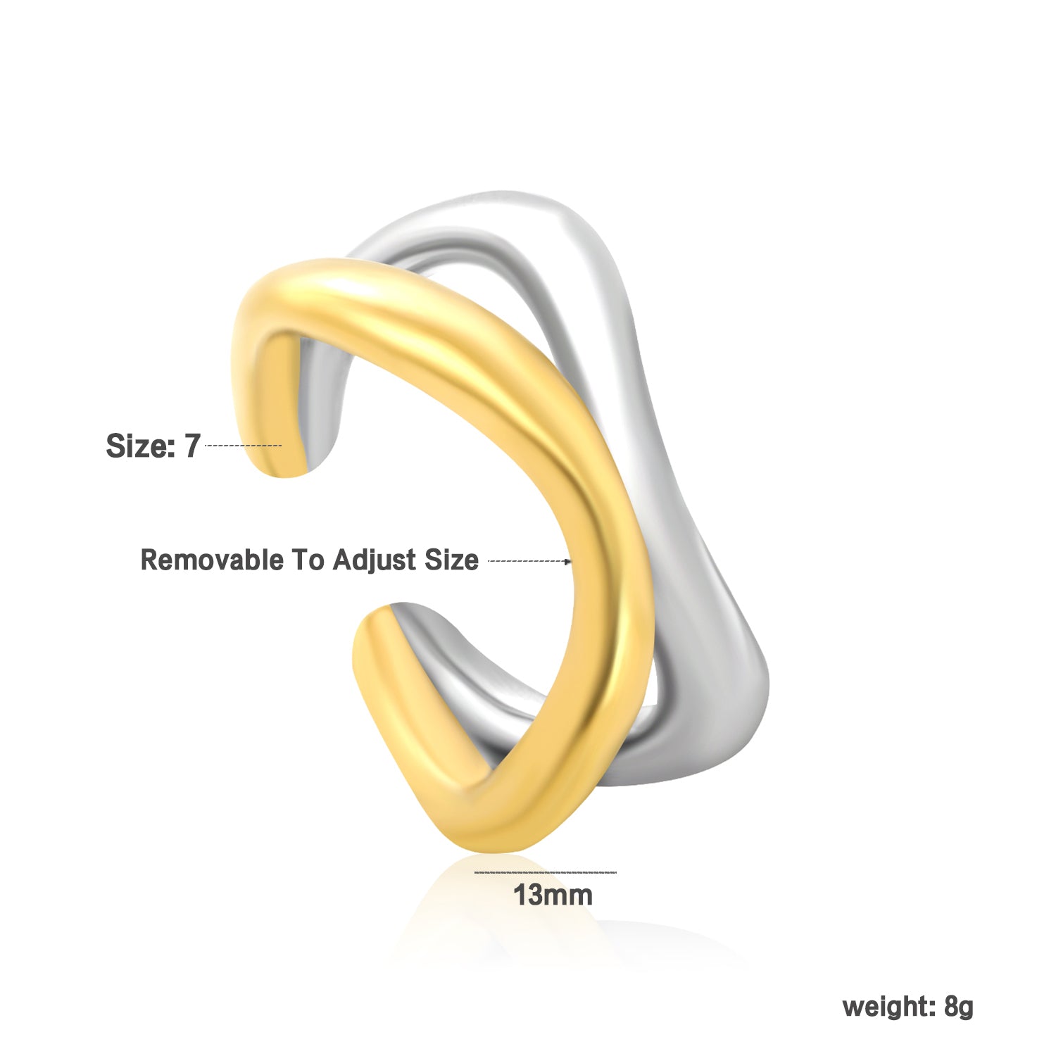13mm Two - Tone Open Ring with Irregular Double Loops asonjewelry
