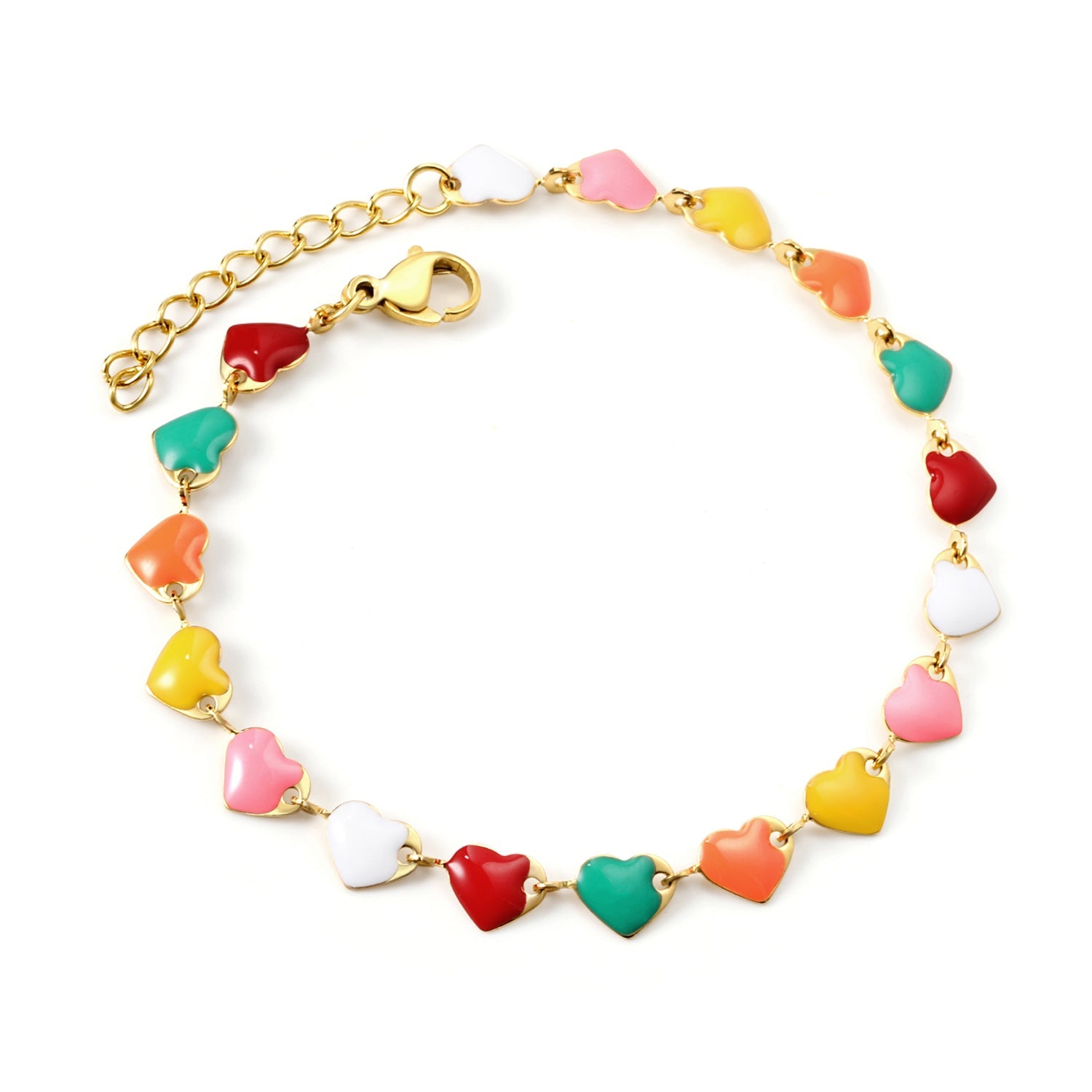 Colorful Oil Heart Bracelet 18+3cm asonjewelry