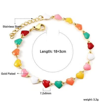 Colorful Oil Heart Bracelet 18+3cm asonjewelry