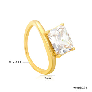 8mm Gold Ring with Four - Prong - Set White Zircon