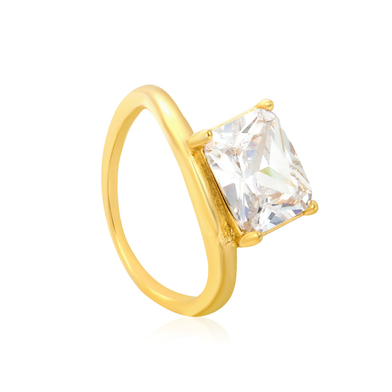 8mm Gold Ring with Four - Prong - Set White Zircon