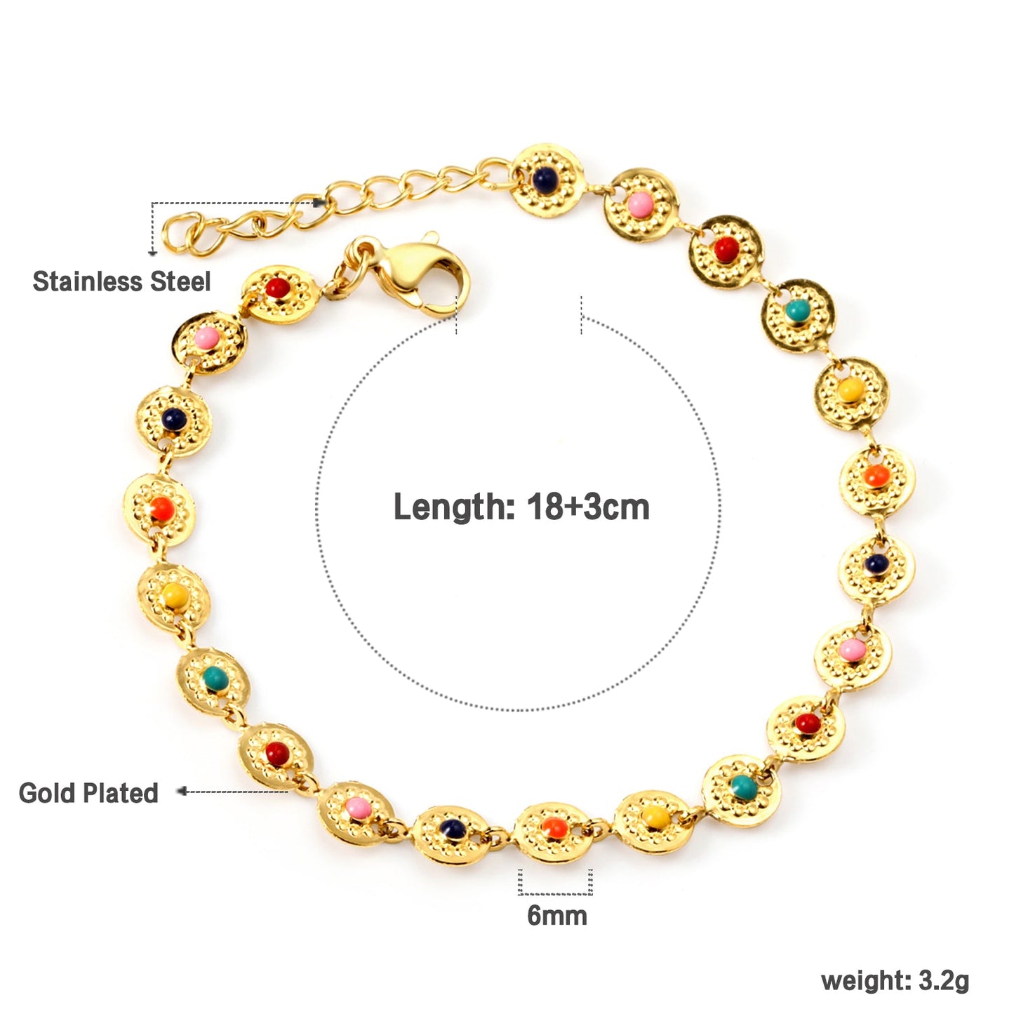 Color Oil Round Sign Bracelet 18+3cm asonjewelry