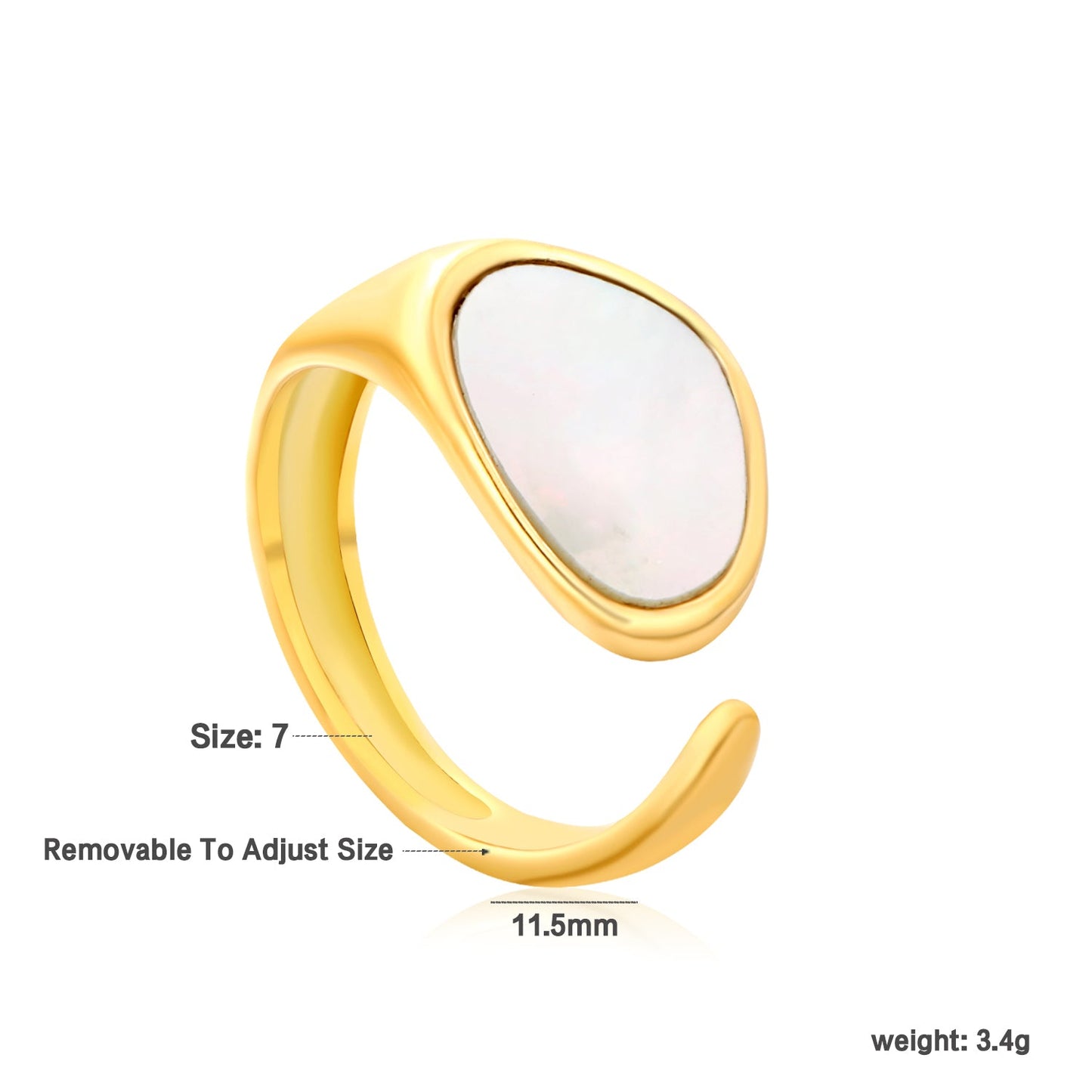 11.5mm Gold Open Ring with Geometric Real Mother - of - Pearl Inlay asonjewelry