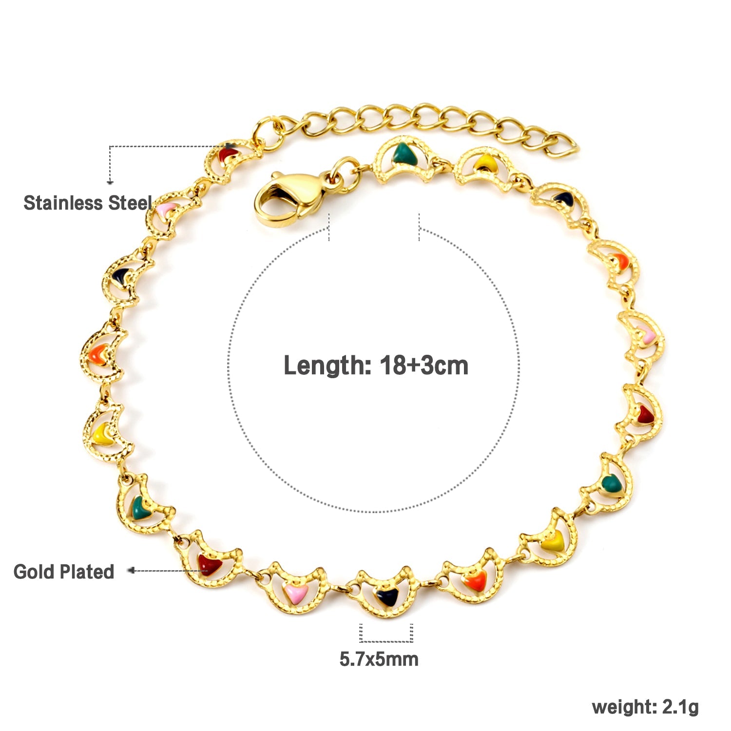 Color Oil Moon with Heart Bracelet 18+3cm asonjewelry