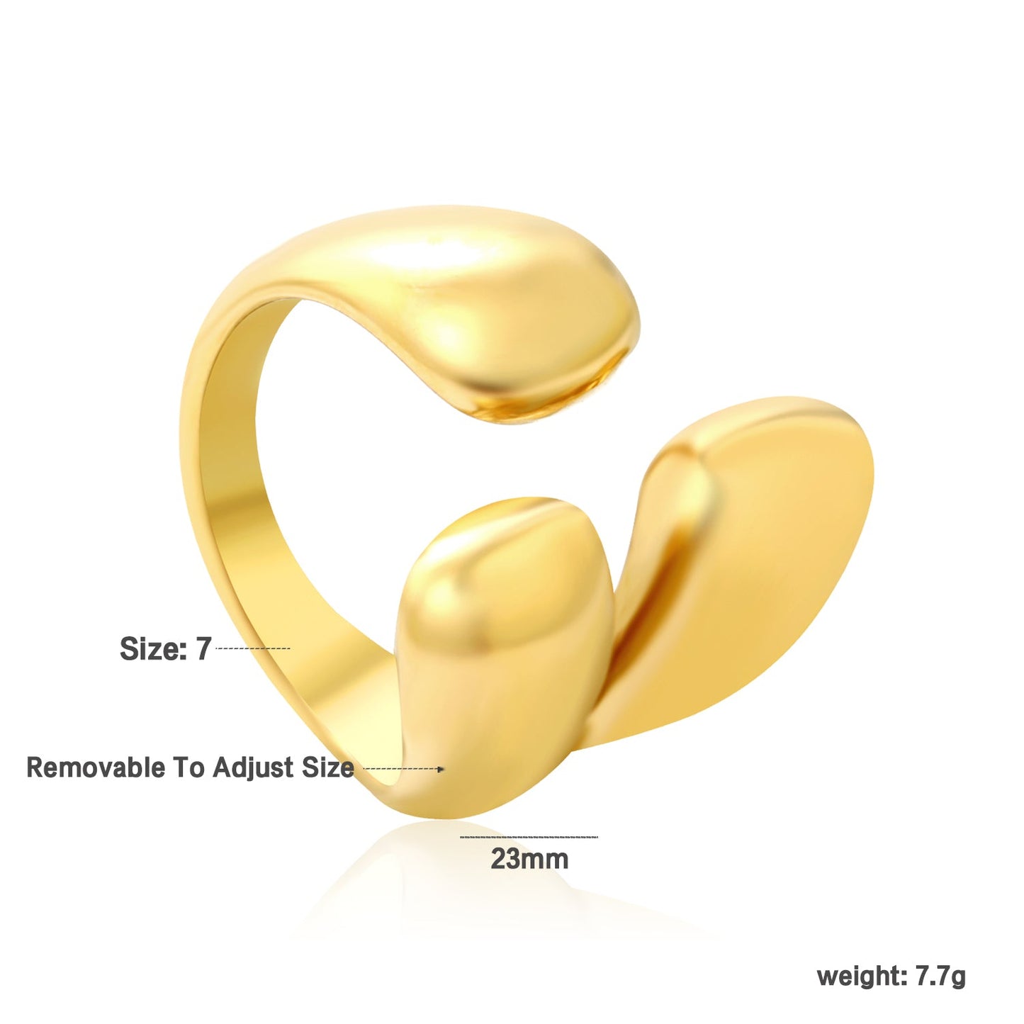 23mm Gold Open Ring with Irregular Polished Water - Drop Form asonjewelry