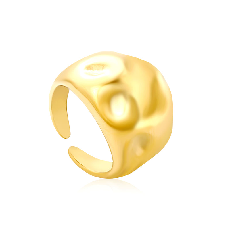 18mm Gold Open Ring with Polished Water - Drop Hammered Texture