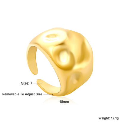 18mm Gold Open Ring with Polished Water - Drop Hammered Texture asonjewelry