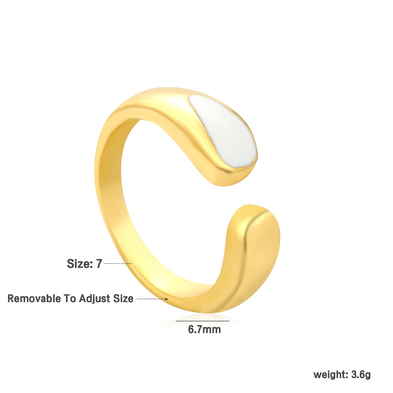 6.7mm Gold Open Ring with Geometric Water - Drop & White/ Black Enamel asonjewelry