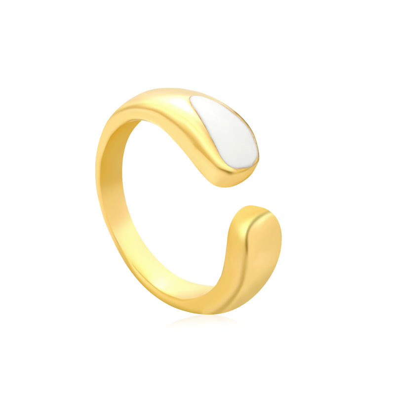 6.7mm Gold Open Ring with Geometric Water - Drop & White/ Black Enamel