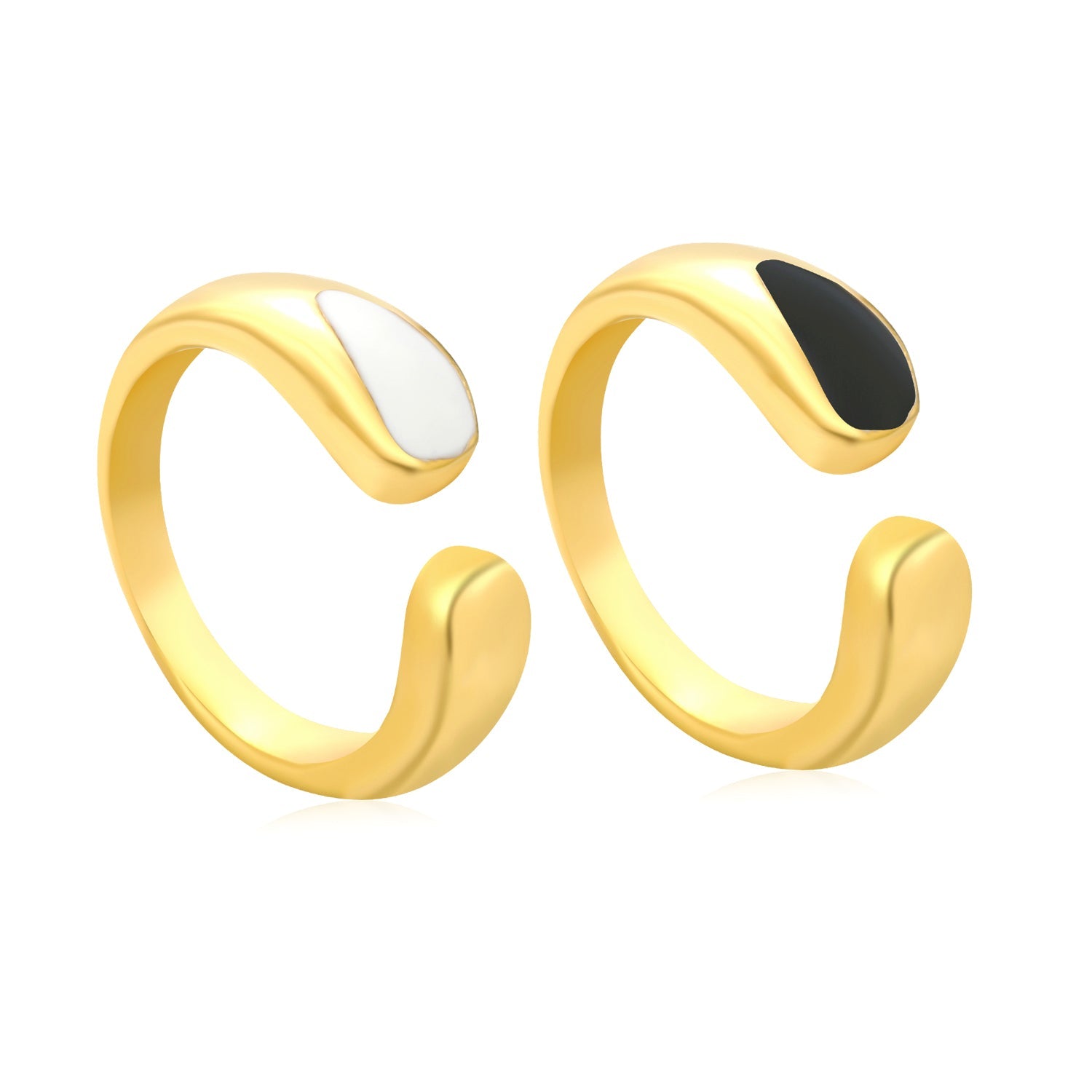 6.7mm Gold Open Ring with Geometric Water - Drop & White/ Black Enamel asonjewelry