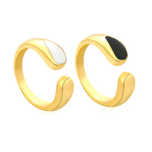 6.7mm Gold Open Ring with Geometric Water - Drop & White/ Black Enamel
