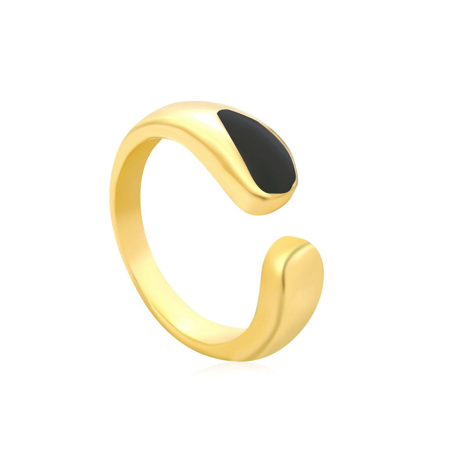 6.7mm Gold Open Ring with Geometric Water - Drop & White/ Black Enamel asonjewelry