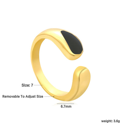 6.7mm Gold Open Ring with Geometric Water - Drop & White/ Black Enamel asonjewelry
