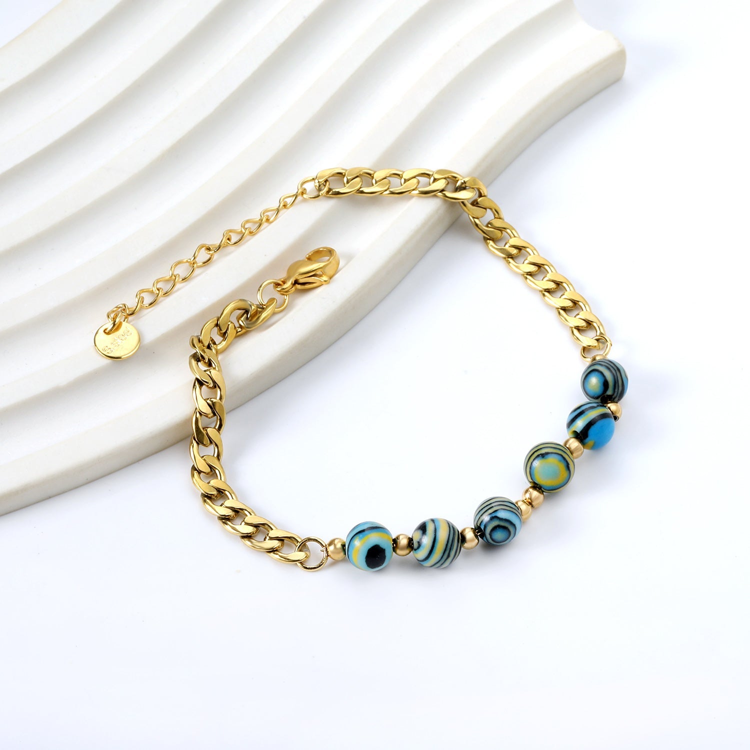 6 Blue and Yellow Natural Stone Bracelets 18+3cm asonjewelry