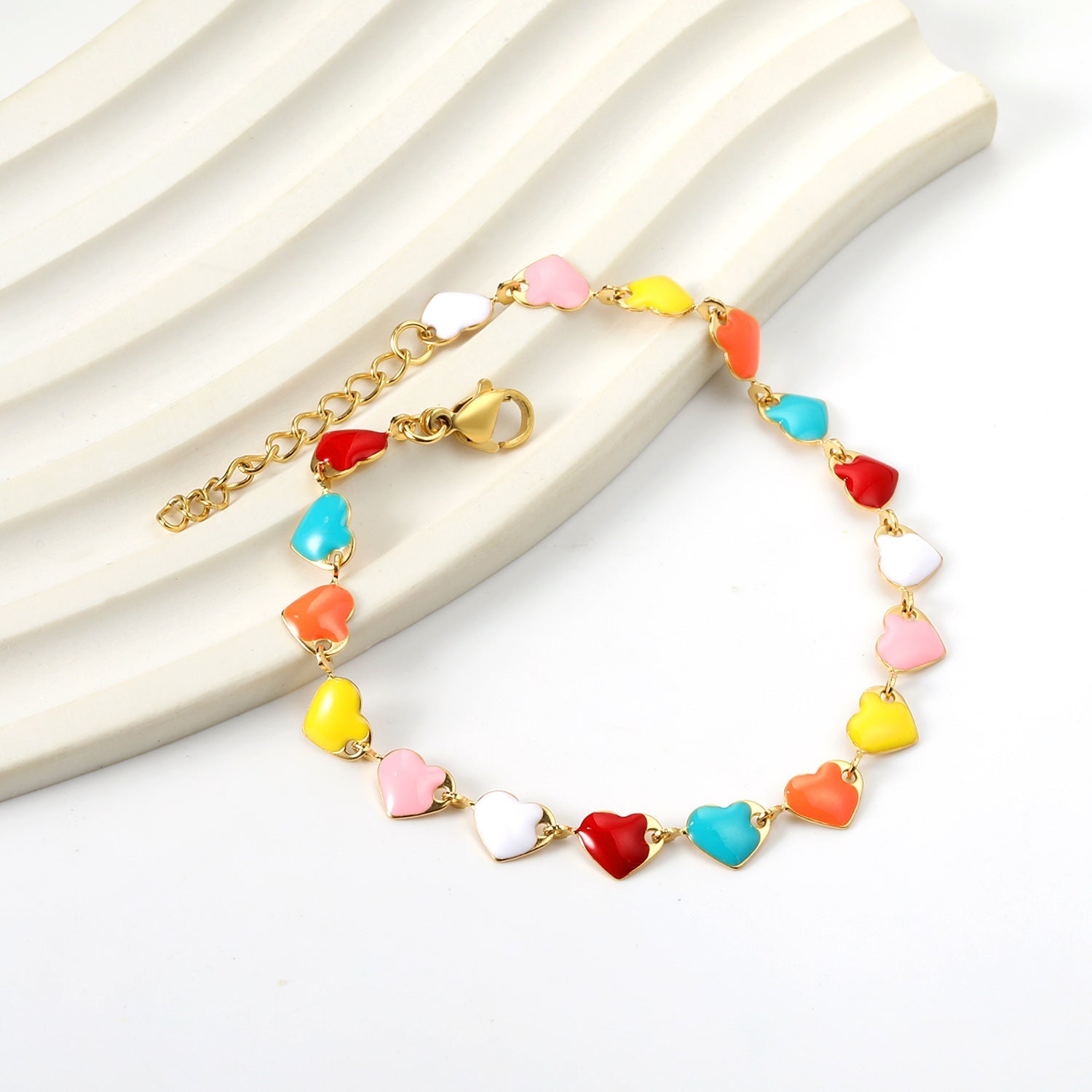 Colorful Oil Heart Bracelet 18+3cm asonjewelry