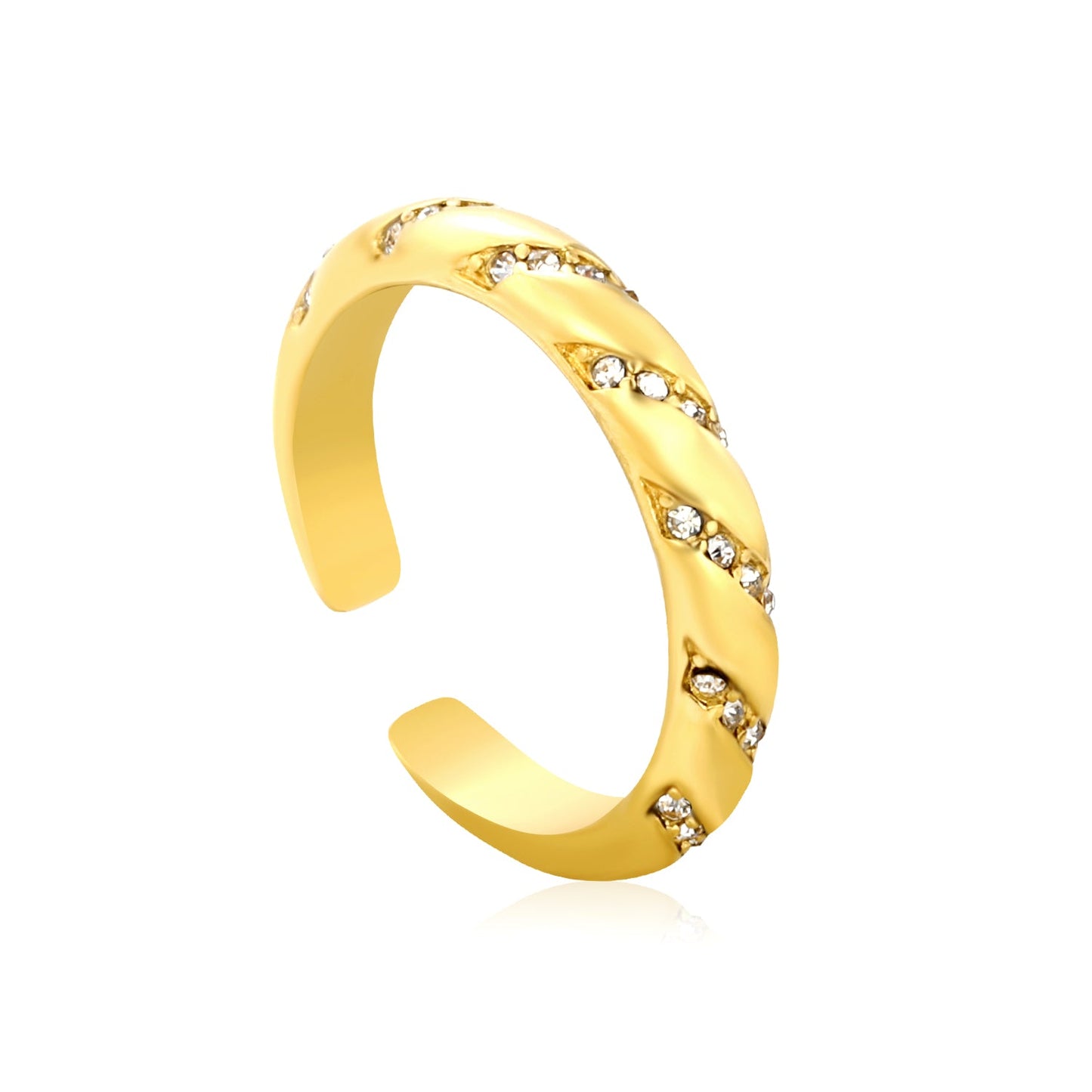 3.7mm Gold Open Ring with Twisted Band & White Diamond /Emerald Accents asonjewelry