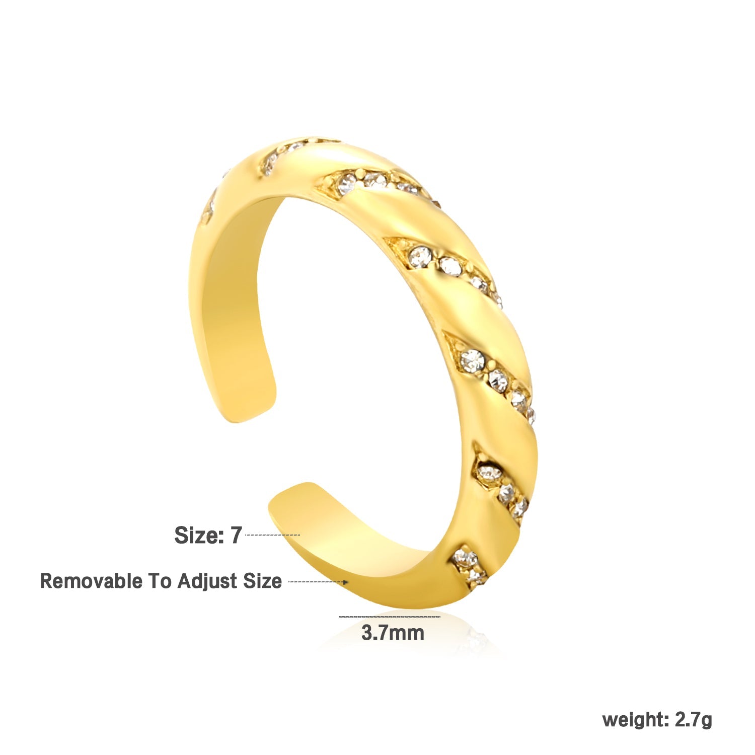 3.7mm Gold Open Ring with Twisted Band & White Diamond /Emerald Accents asonjewelry