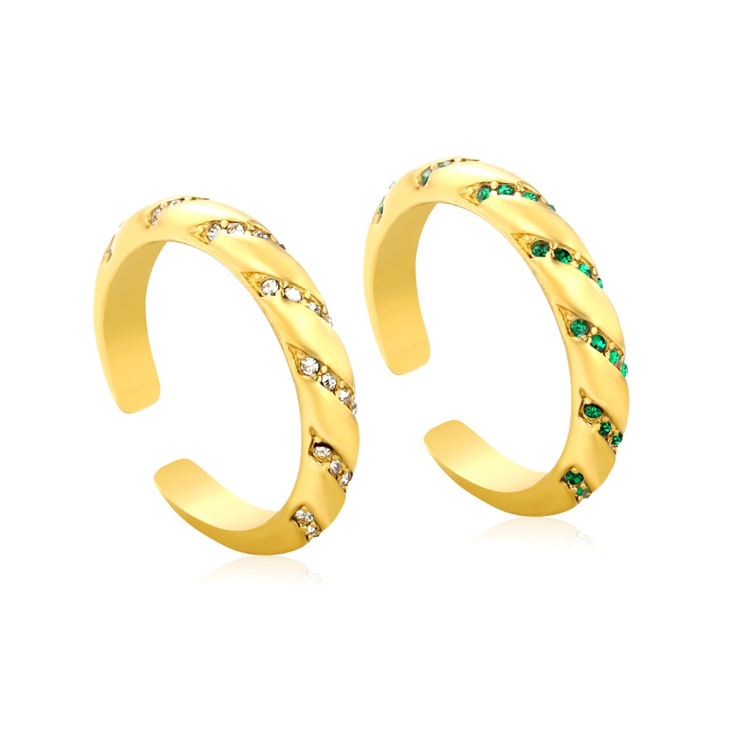 3.7mm Gold Open Ring with Twisted Band & White Diamond /Emerald Accents asonjewelry