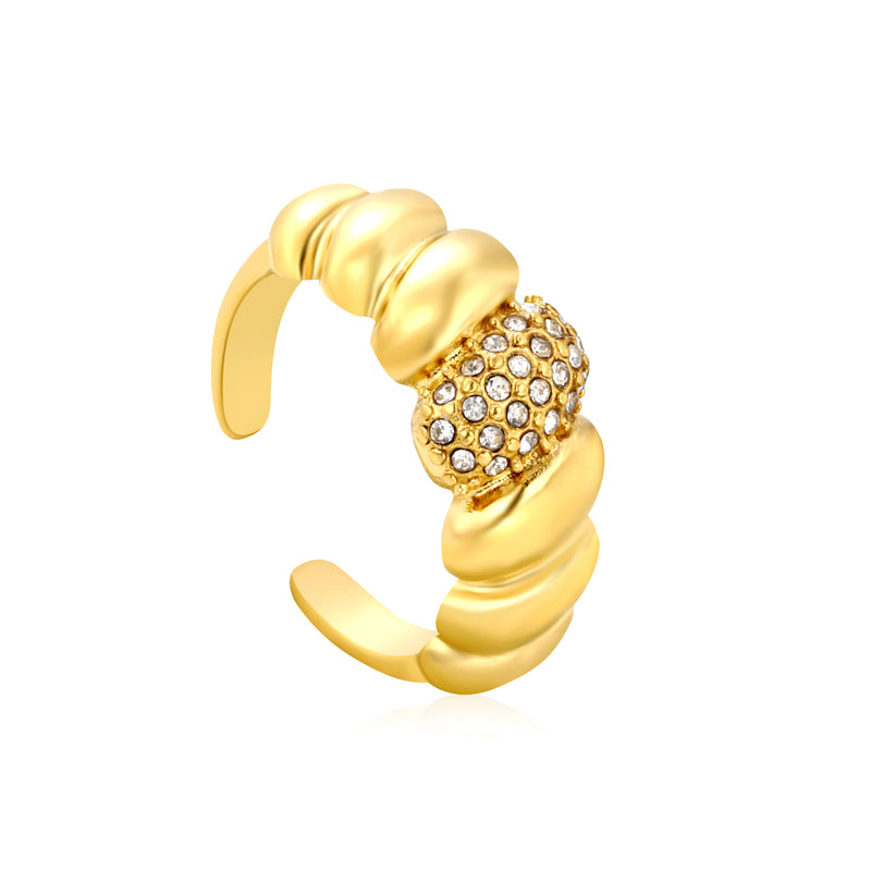 9.5mm Gold Open Ring with Croissant - shaped Setting and White/Royal Blue/Emerald Diamond Inlays