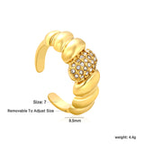 9.5mm Gold Open Ring with Croissant - shaped Setting and White/Royal Blue/Emerald Diamond Inlays