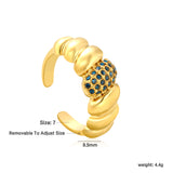 9.5mm Gold Open Ring with Croissant - shaped Setting and White/Royal Blue/Emerald Diamond Inlays