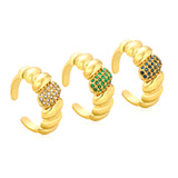 9.5mm Gold Open Ring with Croissant - shaped Setting and White/Royal Blue/Emerald Diamond Inlays