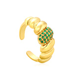 9.5mm Gold Open Ring with Croissant - shaped Setting and White/Royal Blue/Emerald Diamond Inlays