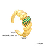 9.5mm Gold Open Ring with Croissant - shaped Setting and White/Royal Blue/Emerald Diamond Inlays