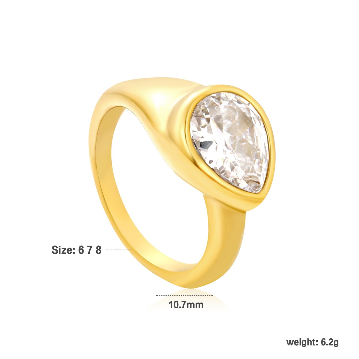 10.7mm teardrop white/emerald/royal blue diamond ring in gold asonjewelry