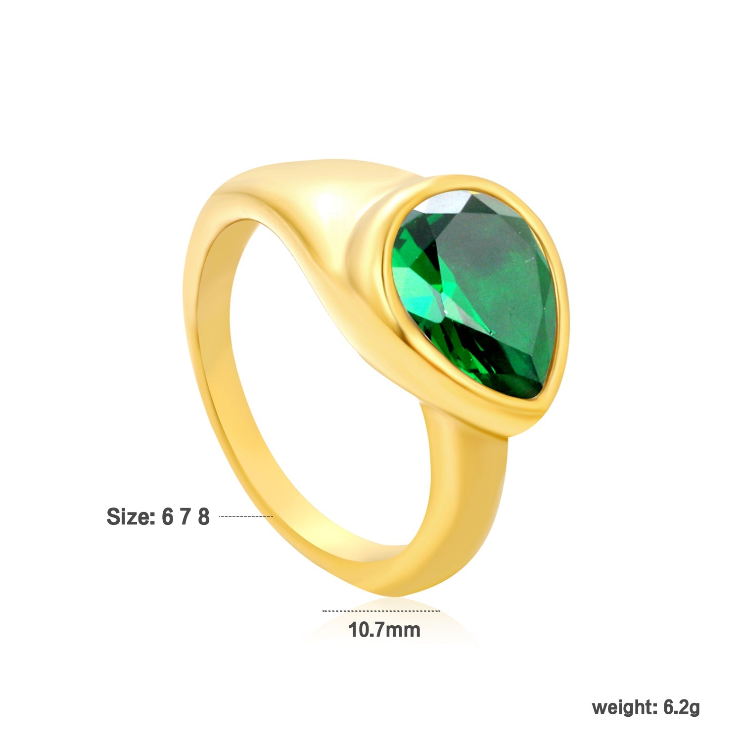 10.7mm teardrop white/emerald/royal blue diamond ring in gold asonjewelry