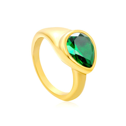 10.7mm teardrop white/emerald/royal blue diamond ring in gold asonjewelry