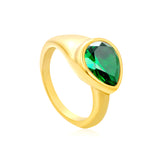 10.7mm teardrop white/emerald/royal blue diamond ring in gold