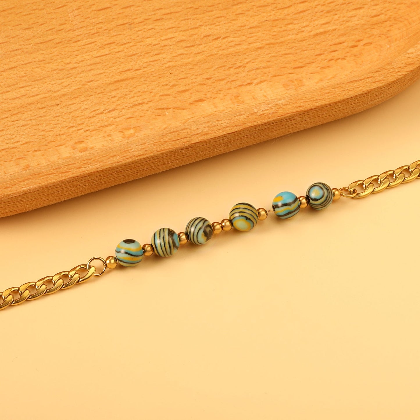 6 Blue and Yellow Natural Stone Bracelets 18+3cm asonjewelry