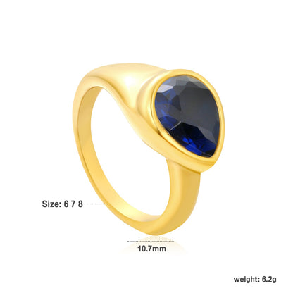 10.7mm teardrop white/emerald/royal blue diamond ring in gold asonjewelry