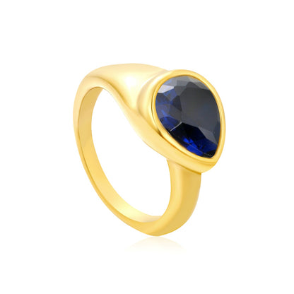 10.7mm teardrop white/emerald/royal blue diamond ring in gold asonjewelry