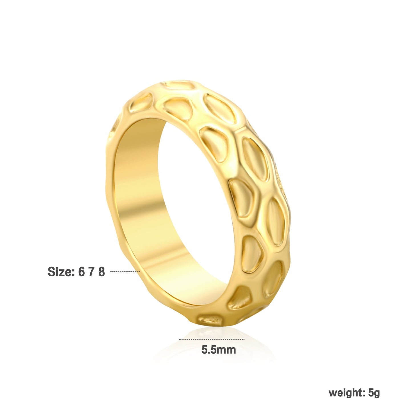 5.5mm irregular hammered/black drip ring in steel/gold asonjewelry