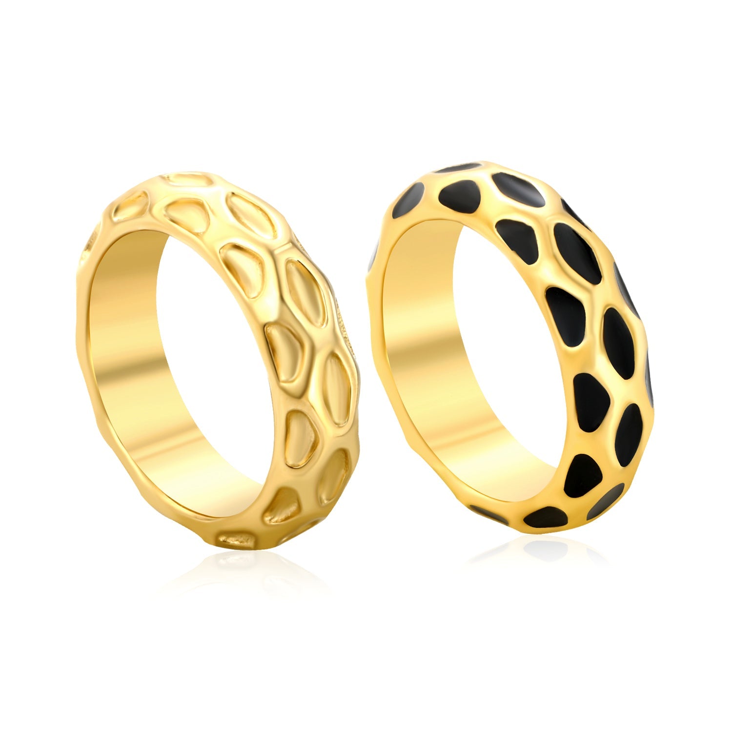 5.5mm irregular hammered/black drip ring in steel/gold asonjewelry