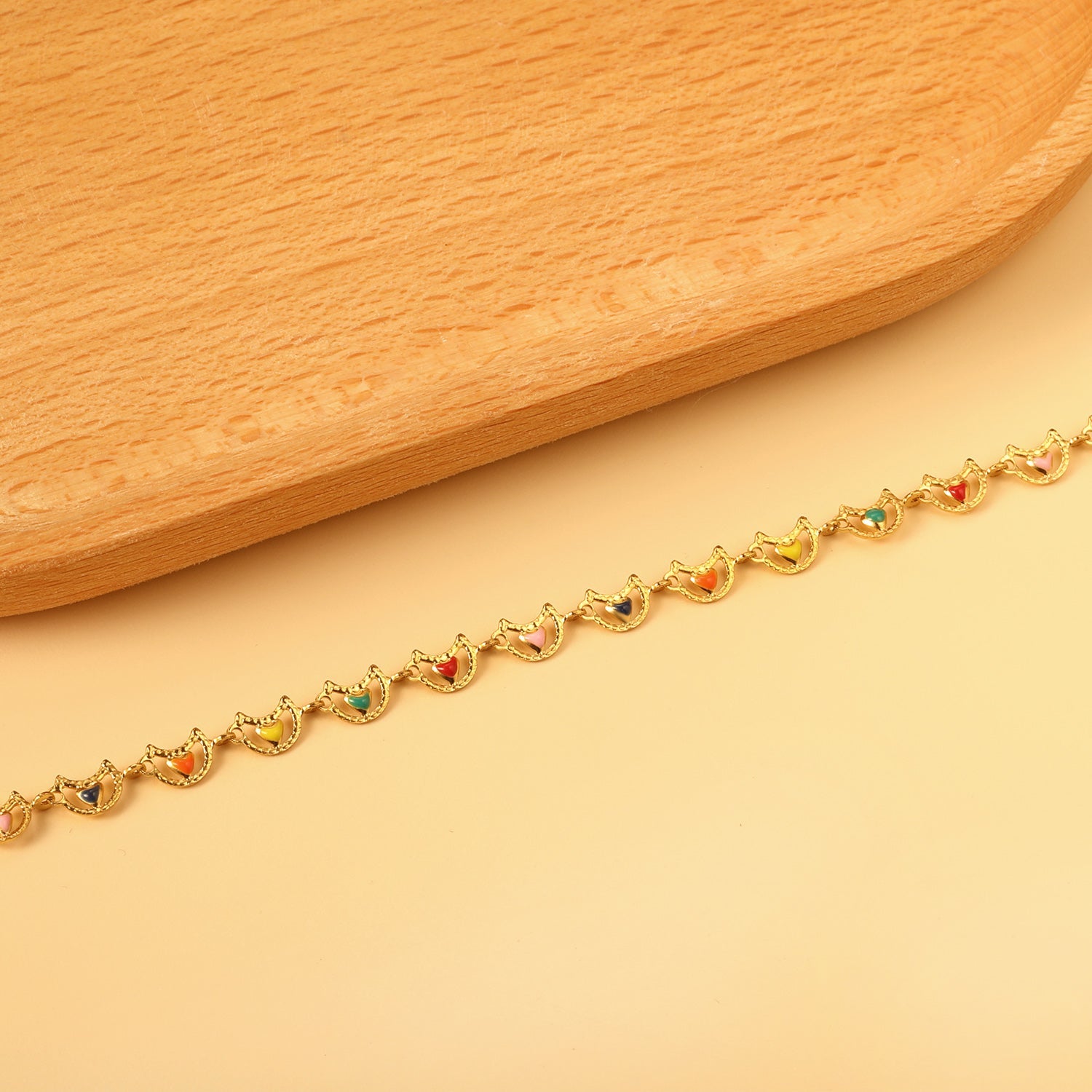 Color Oil Moon with Heart Bracelet 18+3cm asonjewelry