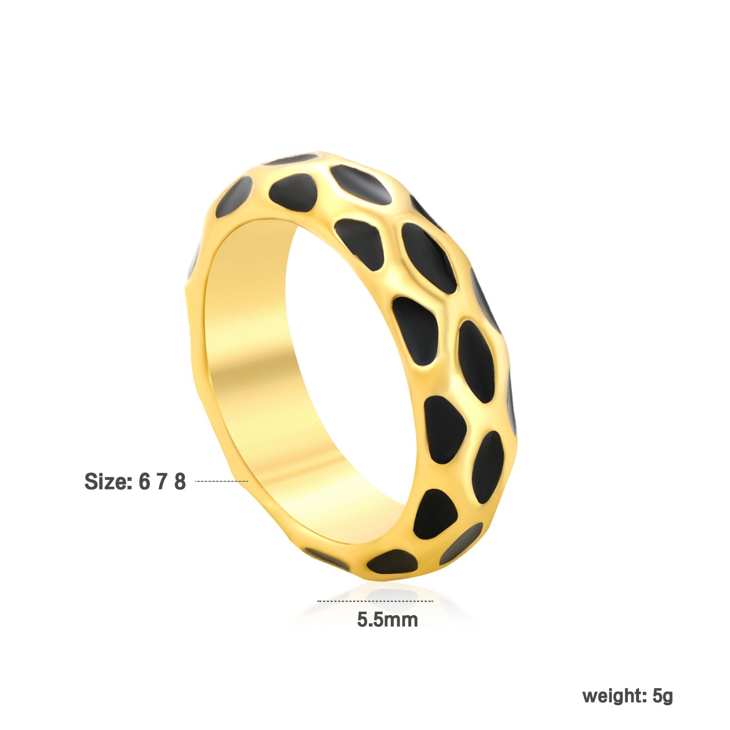 5.5mm irregular hammered/black drip ring in steel/gold asonjewelry