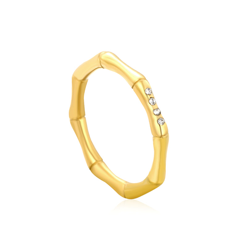 2.3mm high bamboo-shaped setting with white/lotus purple diamonds, gold ring