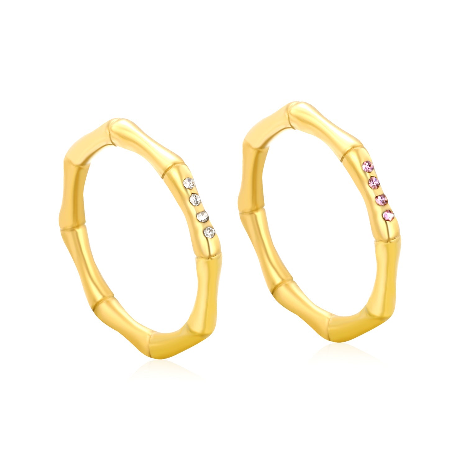 2.3mm high bamboo-shaped setting with white/lotus purple diamonds, gold ring asonjewelry