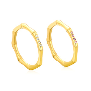 2.3mm high bamboo-shaped setting with white/lotus purple diamonds, gold ring